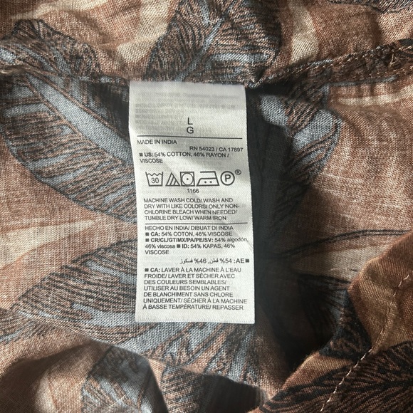 Men’s Shirt Short Sleeve Button Up Brown Leaf Print - Picture 4 of 6